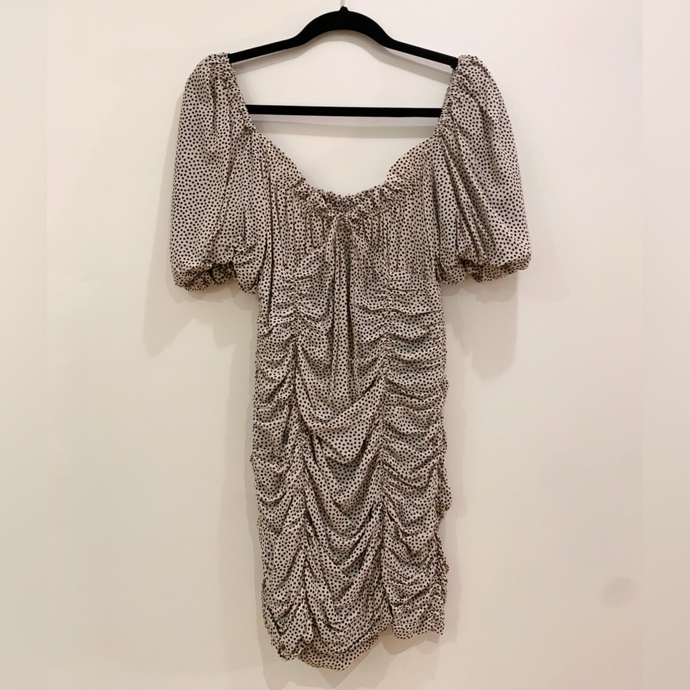 Polka Dot Mini Dress With Draping & Pouf Sleeves (never worn)